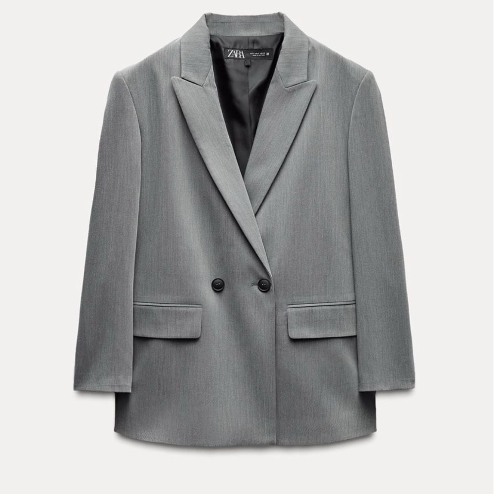 Zara Women's Charcoal Double-Breasted Blazer